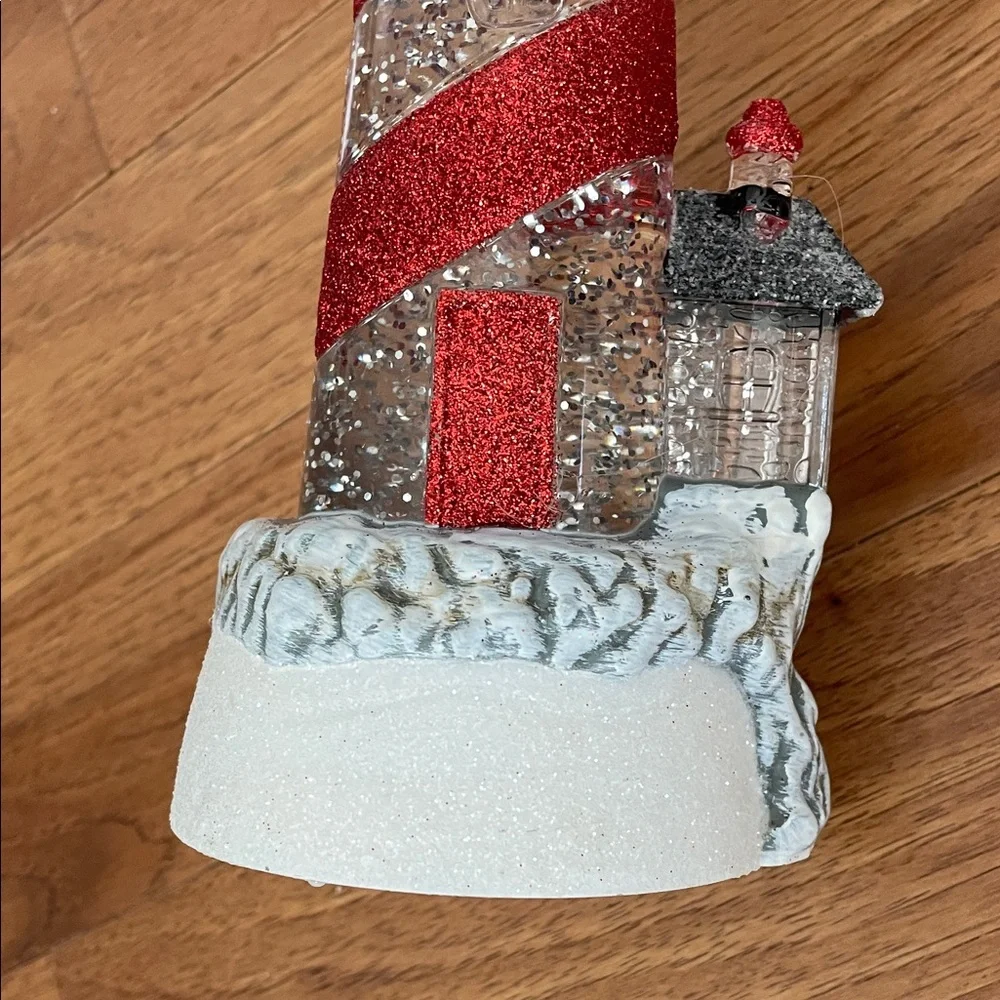 Red and White Lighthouse Glitter Lantern - Picture 5 of 6